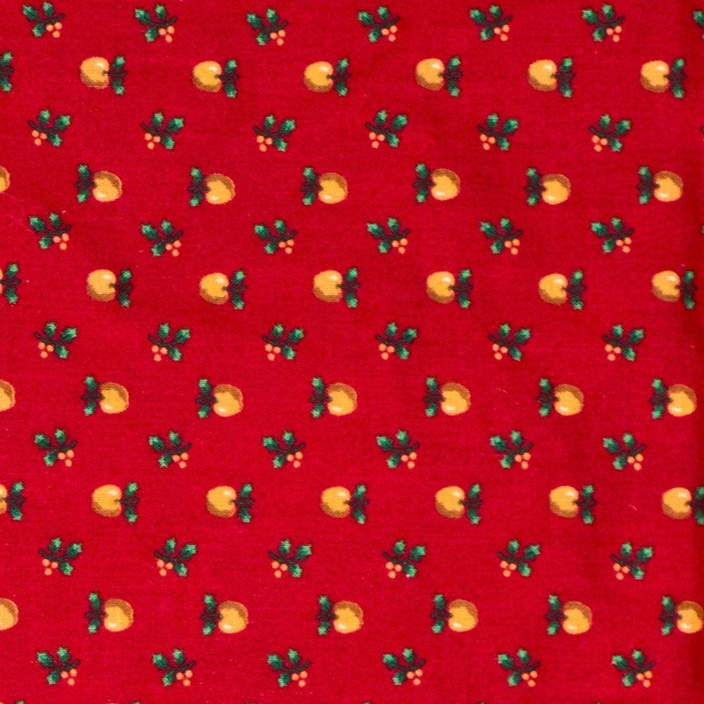 VIP Cranston Christmas Fabric Red Holly Gold Ornaments 42" x 22" Remnant Sewing